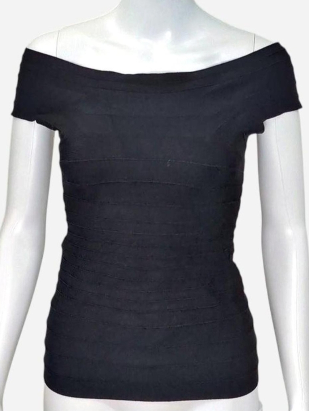 Herve Leger black off the shoulder top bodycon with gold zipper Size Small